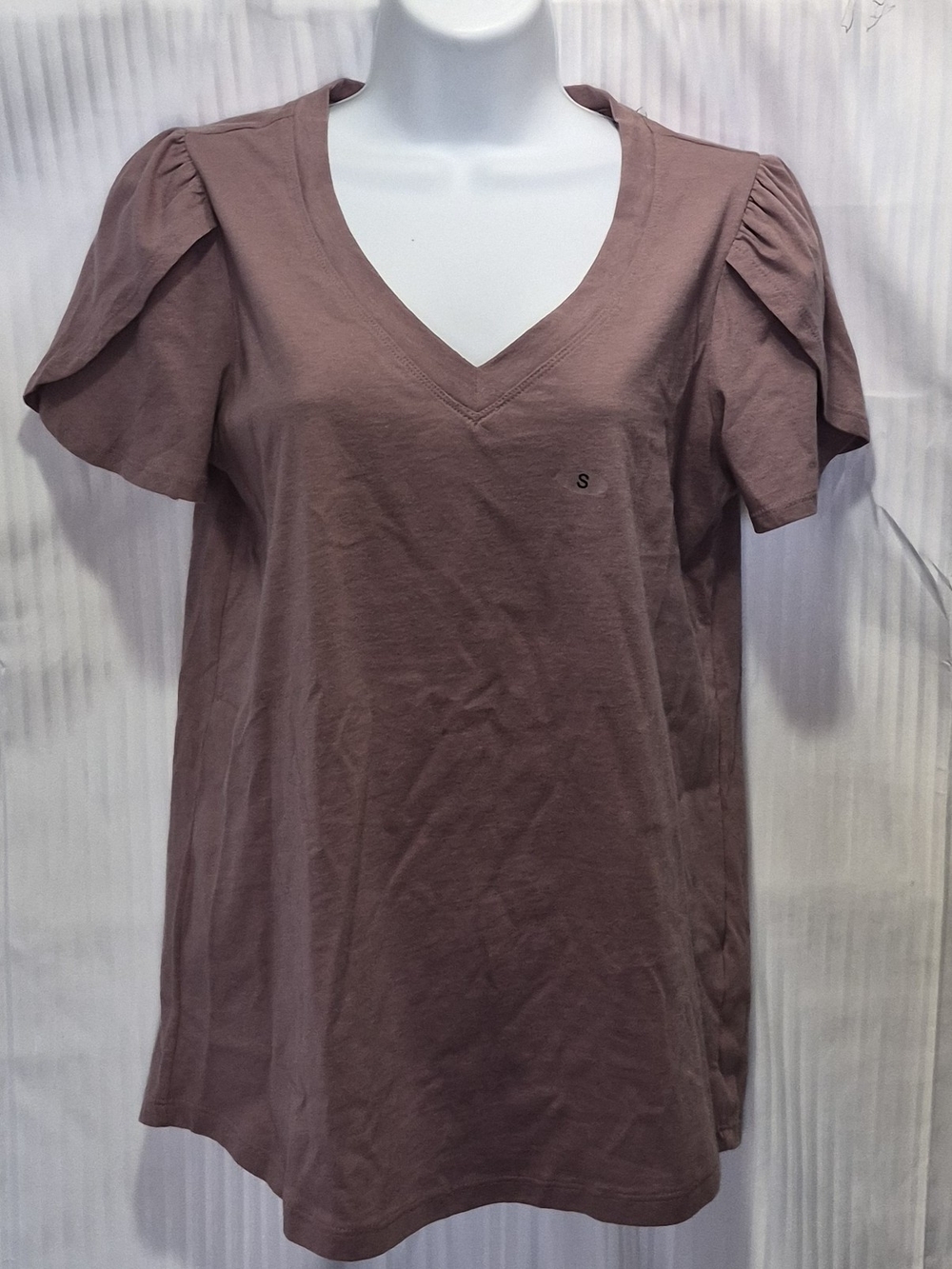 Maurices 24/7 Small Mauve V-Neck Puff Sleeve Tee NWT